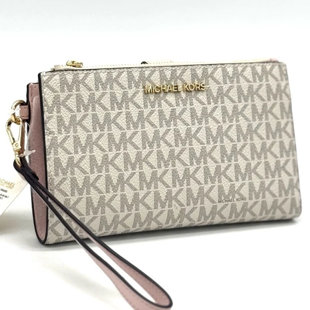 Michael Kors Large Double Zip Wallet Wristlet Powder Blush Multi